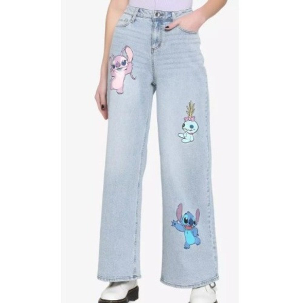 NWT Disney Lilo & Stitch Wide Leg Straight Denim Plus Size Jeans 24 Stretch $59